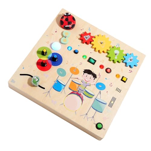 Fenteer Trommel-Set, Beschäftigungsbrett, Frühes Lernen der Feinmotorik, tragbares Reise-Lernspielzeug mit Leuchtschalter für Kindergeschenke von Fenteer