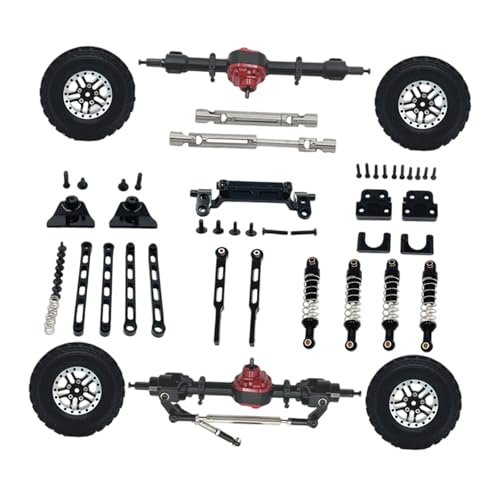 Fenteer Vorne und hinten Portalachse DIY Kit 1/12 Maßstab RC Auto Upgrade Teile Vier Räder Reifen Metall RC Auto Zubehör für 82S LC79 82, Schwarz von Fenteer