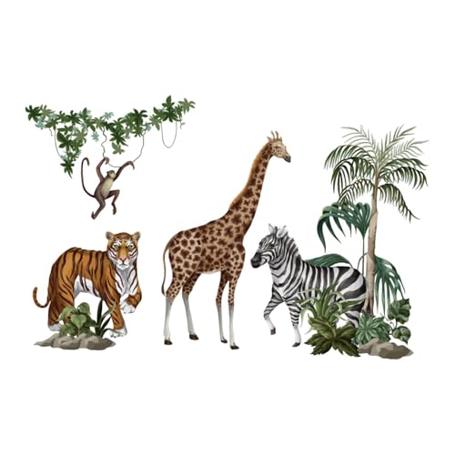 Fenteer Wandaufkleber mit Dschungeltieren, abnehmbar, Wandhintergrund, wasserdicht, Wanddekoration, PVC-Tapete für Toilette, Wohnzimmer, 90x30cm mit Tiger von Fenteer