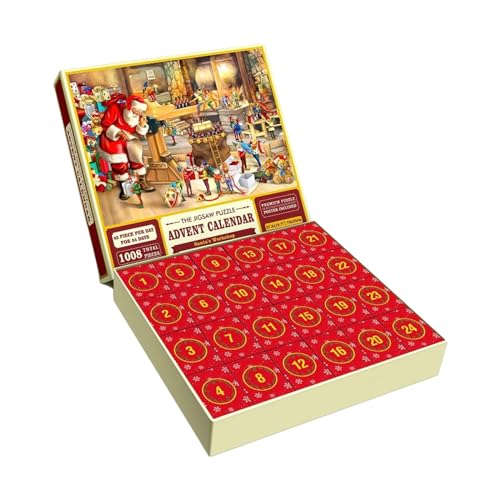 Fenteer Weihnachten Puzzle Puzzle Adventskalender 2023 Lustige Frauen Männer Urlaub Puzzle Set Lernspielzeug für Erwachsene Kinder, Weihnachtsmann-Geschenkbox von Fenteer