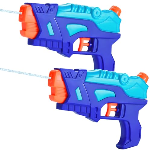 (2 Pack) Wasserpistolen für Kinder, Squirt Guns mit Power Trigger für Sommer Outdoor-Schwimmbad, Wasser Kampfspielzeug Geschenke für Jungen Mädchen, Training Spielzeug für Hunde Katzen (Blau + Blau) von Fenxyo