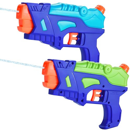(2 Pack) Wasserpistolen für Kinder, Squirt Guns mit Power Trigger für Sommer Outdoor-Schwimmbad, Wasser Kampfspielzeug Geschenke für Jungen Mädchen, Training Spielzeug für Hunde Katzen (Blau + Grün) von Fenxyo