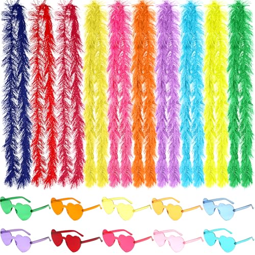 10 x bunte flauschige künstliche Boas mit 10 herzförmigen Sonnenbrillen, randlose Sonnenbrille für Bastelarbeiten, Geburtstag, Huwaii, Tanzparty, Kostüm, Dekoration 10 x bunte flauschige künstliche Boas mit 10 herzförmigen Sonnenbrillen, randlose Sonnenbrille für Bastelarbeiten, Geburtstag, Huwaii, Tanzparty, Kostüm, Dekoration von Feradny