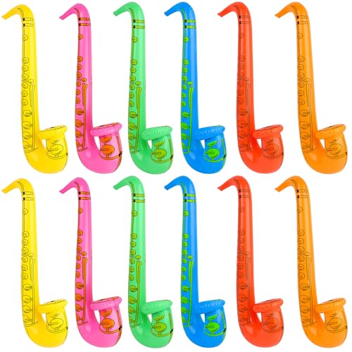Aufblasbares Saxophon, verschiedene Farben, aufblasbare Mikrofone, 66 cm, aufblasbares Saxophon, Musikinstrument für Musikkonzert, Motto-Party, Rollenspiel, Party-Dekoration, Zubehör, 7 Farben, 12 von Feradny