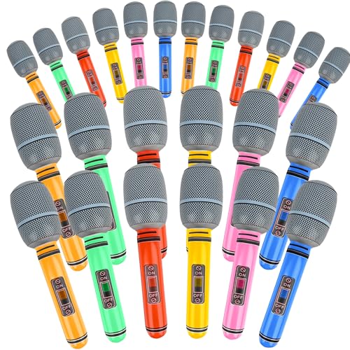 Feradny Riesiges aufblasbares Mikrofon, verschiedene Farben, aufblasbare Mikrofone, Requisiten, Kunststoffspielzeug für Musikkonzerte, Themenpartys, Rollenspiele, Party-Dekoration, Zubehör, 24 Stück von Feradny