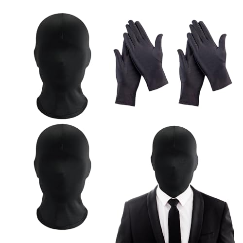 Ferizzia 2 Stück Vollgesichtsmaske, Vollgesichtsmaske Halloween Schwarz, Unisex Gesichtslose Maske mit 2 Paar Schwarze Handschuhe für Halloween, Cosplay, Karneval, Verkleiden von Ferizzia