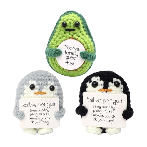 Ferizzia 3 Stück Lustiger Positiver Doll mit Positivkarte, Gestricktes Pinguin Geschenk, Kreative Strickwolle Avocado, Positive Glücksbringer Handgemachte, für Familie, Freunde, Männer, Frauen Ferizzia 3 Stück Lustiger Positiver Doll mit Positivkarte, Gestricktes Pinguin Geschenk, Kreative Strickwolle Avocado, Positive Glücksbringer Handgemachte, für Familie, Freunde, Männer, Frauen von Ferizzia
