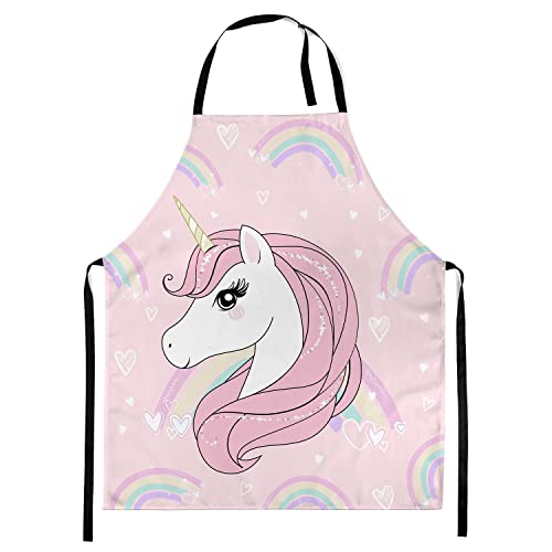 Kinderschürze Kind Malschürze Kunstkittel Kochschürze Apron Werkschürze mit einem Fullprint Motiv Unicorn Regenbogen [074] von Ferocity