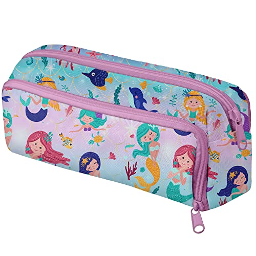 Mäppchen Federtasche 3 Fach Bunte Federmäppchen Schüleretui Stiftemappe mit Reißverschlüssen Netztaschen und Gummiband Stiftehalter Meerjungfrau [152] von Ferocity