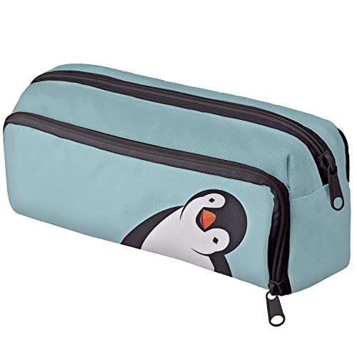 Mäppchen Federtasche 3 Fach Bunte Federmäppchen Schüleretui Stiftemappe mit Reißverschlüssen Netztaschen und Gummiband Stiftehalter Pinguin [152] von Ferocity