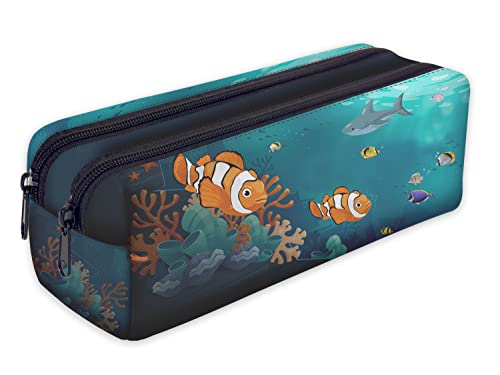 Mäppchen Federtasche Schlamperbox Federmäppchen Schüleretui Stiftemappe mit Zwei Reißverschlüssen Fische Ozean [107] von Ferocity