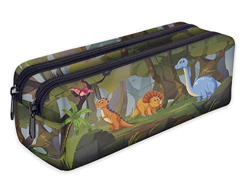 Mäppchen Federtasche Schlamperbox Federmäppchen Schüleretui Stiftemappe mit Zwei Reißverschlüssen Süße Dinosaurier [107] von Ferocity