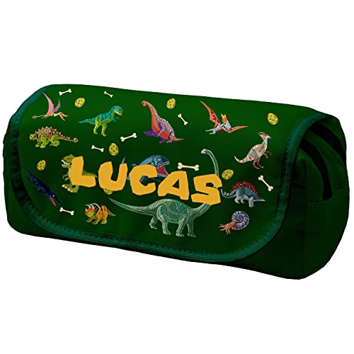 Personalisierte Mäppchen Federtasche mit Namen Schlamperbox Federmäppchen mit Klettverschluss Klappe Schüleretui Stiftemappe mit zwei Reißverschlüssen Dinos [151] von Ferocity