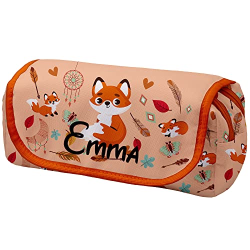 Personalisierte Mäppchen Federtasche mit Namen Schlamperbox Federmäppchen mit Klettverschluss Klappe Schüleretui Stiftemappe mit Zwei Reißverschlüssen Fuchs [151] von Ferocity