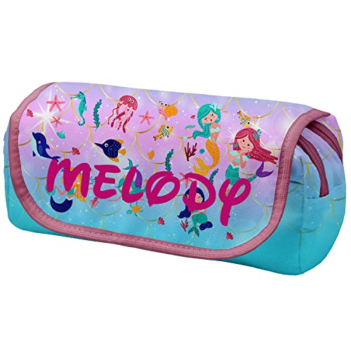 Personalisierte Mäppchen Federtasche mit Namen Schlamperbox Federmäppchen mit Klettverschluss Klappe Schüleretui Stiftemappe mit Zwei Reißverschlüssen Mermaids [151] von Ferocity