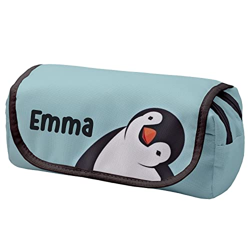 Personalisierte Mäppchen Federtasche mit Namen Schlamperbox Federmäppchen mit Klettverschluss Klappe Schüleretui Stiftemappe mit Zwei Reißverschlüssen Pinguin [151] von Ferocity