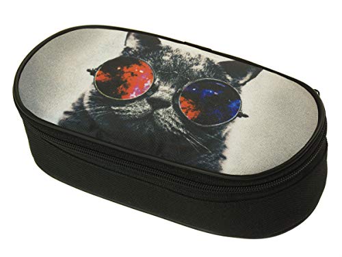 Schlamperbox mit Stifte-Organizer Federtasche Schlamperbox Federmäppchen Schwarz für einen Jungen und EIN Mädchen Galaxy Sonnenbrille Katze [086] von Ferocity