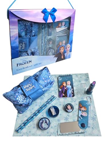 Ferro Stars ELSA,Anna Geschenk Set 8 teilig Schreibt Set,Schul Set Bleistifte,Olaf,Papierclip,Spitzer,Lippenstift Radier,Sven,Klappbare LInieal mit Spiegel,Fashion Etui,Notizbuch (ELSA&Anna) von Ferro Stars