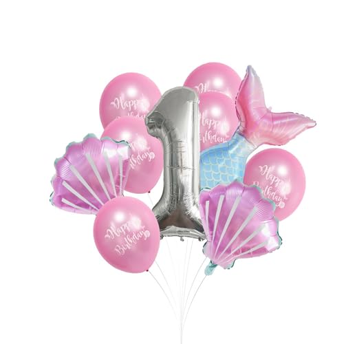 Fesnova 10 Stück Rosa Meerjungfrauen Luftballons, Meerjungfrau Folienballons, große Zahlenballons für Mädchen, Unterwasser Meerjungfrauen Thema, Babyparty, (32 Zoll, Zahlenballon 1) von Fesnova