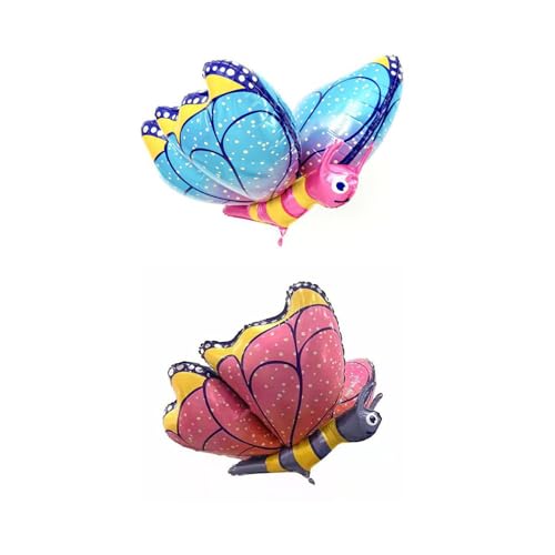 Fesnova 2 Stück Schmetterling Luftballons, 4D Blau Rosa Schmetterling Folienballon, für Kindergeburtstagsparty, Hochzeit, Babyparty, 88X66CM von Fesnova