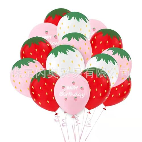 Fesnova 20 Stück Erdbeer Luftballon Geburtstag, Rosa, Rot, Weiß, Erdbeer Latexballons, Party für Obst, Erdbeer Geburtstagsdeko, Fruchtballons, Sommerparty Themendekorationen von Fesnova