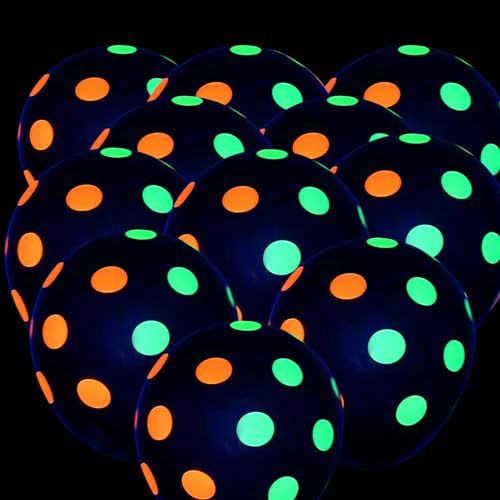 Fesnova 20 Stück Leuchtende Luftballons, Fluoreszierende Gepunkteter Schwarz Ballons, Leuchten in Schwarzlicht, Party Latexballons für Geburtstag, Hochzeitsbogen, Party Dekoration von Fesnova