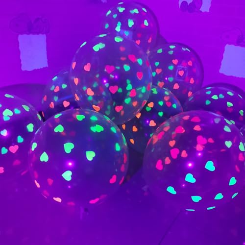 Fesnova 20 Stück Leuchtende Luftballons, Fluoreszierende Gepunkteter Schwarz Ballons, Leuchten in Schwarzlicht, Party Latexballons für Geburtstag, Hochzeitsbogen, Party Dekoration von Fesnova