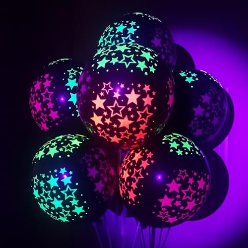 Fesnova 20 Stück Leuchtende Luftballons, Leuchten im Schwarzlicht, Fluoreszierende Mini Sterne Schwarz Ballons, Party Latexballons für Geburtstag, Hochzeitsbogen, Party Dekoration von Fesnova