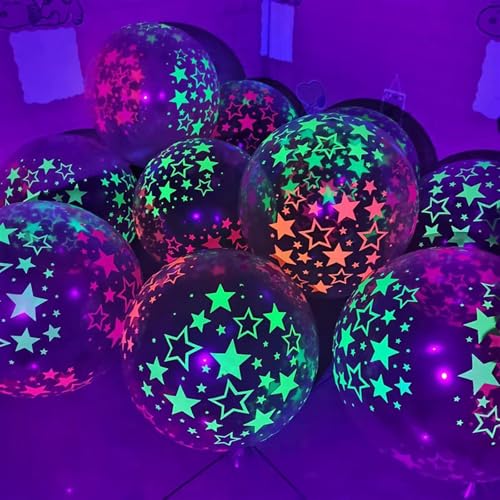 Fesnova 20 Stück Leuchtende Luftballons, Leuchten im Schwarzlicht, Fluoreszierende Mini Sterne Weißer Ballons, Party Latexballons für Geburtstag, Hochzeitsbogen, Party Dekoration von Fesnova