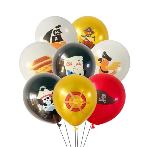 Fesnova 24 Stück Piratenparty Luftballons Set, 12 Zoll Latexballons, Rot,Schwarz,Weiß und Gelb Ballons, für Kindergeburtstage, Jubiläums Halloweenpartys von Fesnova
