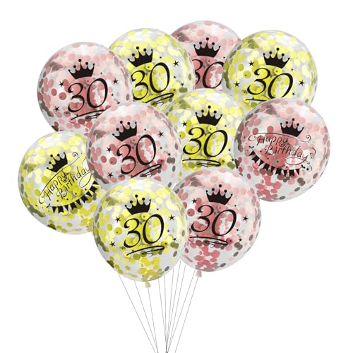 Fesnova 30. Geburtstag Konfetti-Luftballons Set, 10 Stück, Rosa und Gelb mit Kronen-Design, Happy Birthday Dekoration Fesnova 30. Geburtstag Konfetti-Luftballons Set, 10 Stück, Rosa und Gelb mit Kronen-Design, Happy Birthday Dekoration von Fesnova