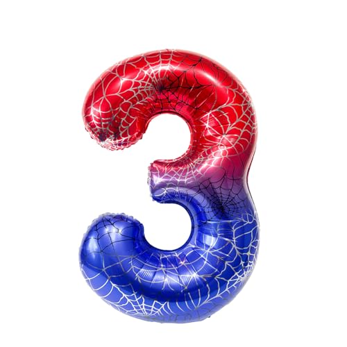 Fesnova 40 Zoll Folienballons mit Spinnenmotiv, großer Mylar Ballon mit der 3. Zahl für Kinder, Spinnennetz Design, für Jungen, Geburtstag, Babyparty, Jahrestag von Fesnova