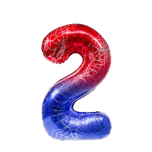 Fesnova 40 Zoll große Folienballons mit Spinnenmotiv, große Ballons mit Zahl 2, Partyballons für Kinder, Geburtstagsdekorationszubehör, große Zahlenballons für Partys mit Spinnenmotiv von Fesnova