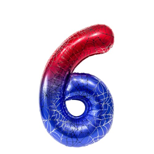 Fesnova 40 Zoll große Folienballons mit Spinnenmotiv, große Ballons mit der Zahl 6, Partyballons für Kinder, Dekoration für Geburtstagspartys, Spidey Geburtstagsdeko und Jubiläumsfeiern von Fesnova