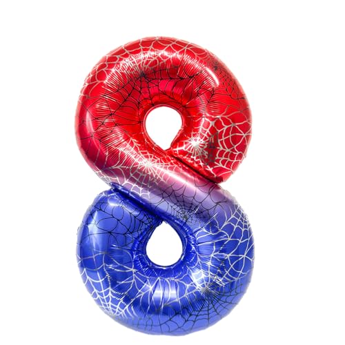 Fesnova 40 Zoll große Folienballons mit Spinnenmotiv, große Ballons mit der Zahl 8, Partyballons für Kinder, Dekoration für Geburtstagspartys, Halloween, Spidey Geburtstagsdeko und Jubiläumsfeiern von Fesnova