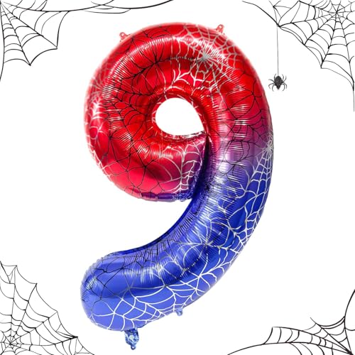 Fesnova 40 Zoll große Folienballons mit Spinnenmotiv, große Ballons mit der Zahl 9, Partyballons für Kinder, Dekoration für Geburtstagspartys, Halloween, Spidey Geburtstagsdeko und Jubiläumsfeiern von Fesnova