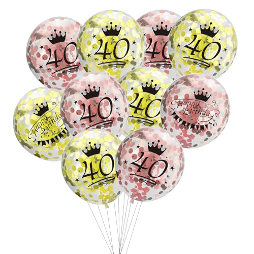 Fesnova 40. Geburtstag Frauen Konfetti-Luftballons Set,10 Stück Luftballon 40 Geburtstag Frau,Rosa und Gelb mit Kronen-Design,Happy Birthday Dekoration für elegante Party Deko Fesnova 40. Geburtstag Frauen Konfetti-Luftballons Set,10 Stück Luftballon 40 Geburtstag Frau,Rosa und Gelb mit Kronen-Design,Happy Birthday Dekoration für elegante Party Deko von Fesnova