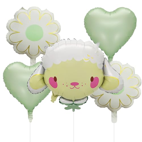 Fesnova 5 Stück Schaf Aluminium Folienballons Set, Salbeigrün Schaf Folienballon, Herz, Blumen Ballon für Kinder Geburtstag Party Deko, Babyparty, Scheunenhof Themengeburtstag, Hochzeit Fesnova 5 Stück Schaf Aluminium Folienballons Set, Salbeigrün Schaf Folienballon, Herz, Blumen Ballon für Kinder Geburtstag Party Deko, Babyparty, Scheunenhof Themengeburtstag, Hochzeit von Fesnova