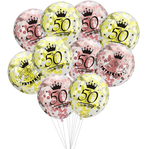 Fesnova 50. Geburtstag Konfetti-Luftballons Set, 10 Stück, Rosa und Gelb mit Kronen-Design, Happy Birthday Dekoration Fesnova 50. Geburtstag Konfetti-Luftballons Set, 10 Stück, Rosa und Gelb mit Kronen-Design, Happy Birthday Dekoration von Fesnova