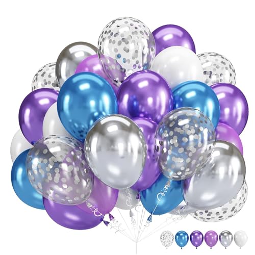 Fesnova Blaues und Violettes Luftballon Set, 30 Stück, Metallisch Violette Weiße Latexballons, Konfetti Heliumballons, für Mädchen, Meerjungfrau Geburtstagsparty, Babyparty Fesnova Blaues und Violettes Luftballon Set, 30 Stück, Metallisch Violette Weiße Latexballons, Konfetti Heliumballons, für Mädchen, Meerjungfrau Geburtstagsparty, Babyparty von Fesnova
