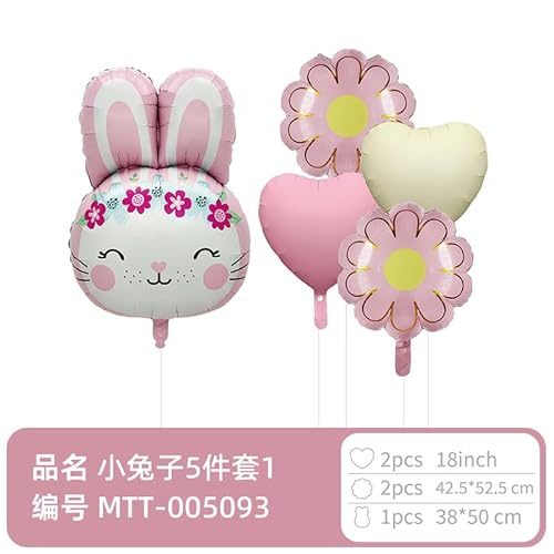 Fesnova Bunny Ballon Set, 5-teilig, Rosa Blumen und Herzen, 38x50 cm und 42,5x52,5 cm, Folienballons für Partydekoration Fesnova Bunny Ballon Set, 5-teilig, Rosa Blumen und Herzen, 38x50 cm und 42,5x52,5 cm, Folienballons für Partydekoration von Fesnova