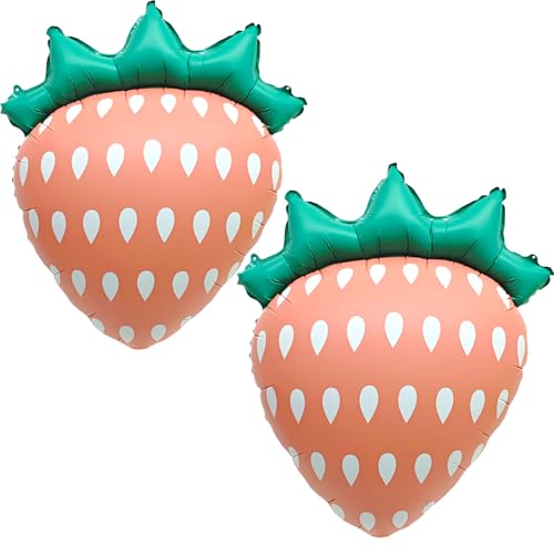 Fesnova Erdbeer Luftballons, Erdbeer Deko Geburtstag, Partyballons mit Erdbeerthema für Sommerhochzeiten, Partyzubehör, Geburtstagsparty Dekoration, Fruchtballons, 2 Stück, 76x55cm von Fesnova