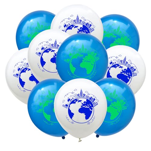 Fesnova 10 Stück World Map Ballons, 12 Zoll Latexballons mit World Map, für Earth Day Dekorationen, Partyzubehör mit Erdkarte, Partydekorationen mit Reisethema, Weiß und Blau. Fesnova 10 Stück World Map Ballons, 12 Zoll Latexballons mit World Map, für Earth Day Dekorationen, Partyzubehör mit Erdkarte, Partydekorationen mit Reisethema, Weiß und Blau. von Fesnova