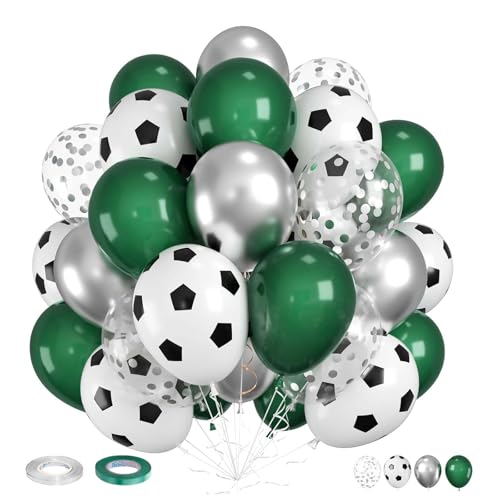 Fesnova Fußballballons, Grün Und Silberner Ballon, 12 Zoll Große, mit Fußball Bedruckte Ballons, für Fußball Geburtstagsballons für Kinder, Sportthema, Geburtstagsparty Zubehör, 30 Stück Fesnova Fußballballons, Grün Und Silberner Ballon, 12 Zoll Große, mit Fußball Bedruckte Ballons, für Fußball Geburtstagsballons für Kinder, Sportthema, Geburtstagsparty Zubehör, 30 Stück von Fesnova