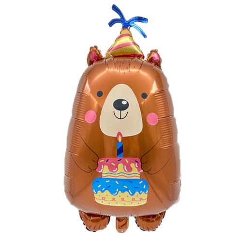 Fesnova Geburtstags Bären Folienballon,Happy Birthday Ballon Braun mit Kuchen Design,Happy Birthday Luftballon Helium-geeignet,Tier Luftballons für Kindergeburtstag Deko Junge Mädchen,Babyparty Deko von Fesnova