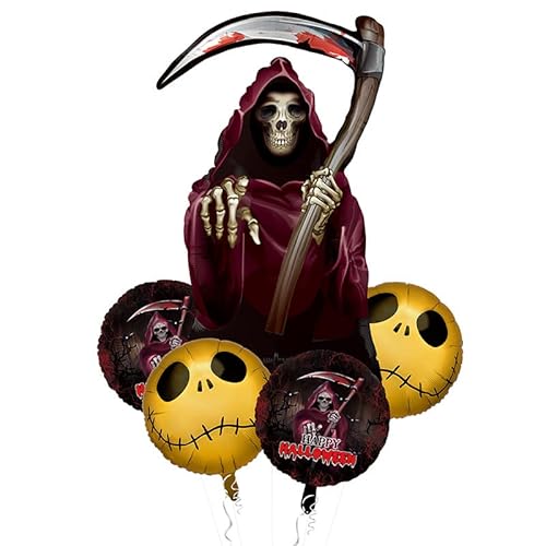 Fesnova Halloween Luftballons Set, 5 Stück Halloween Party Deko Ballon, Groß Gruseliger Skelett Schädel, Horror Geist Dekor, Innenausstattung von Fesnova