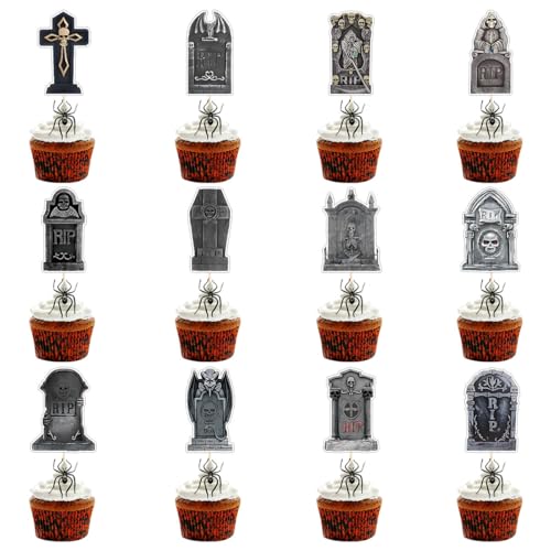 Fesnova Halloween Grabsteine Cupcake Topper, 12 Stück Halloweens Grabsteines Kuchendeko, Grabsteine Cupcake Picks, für Halloween Horror Party von Fesnova