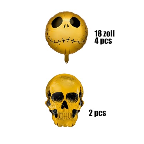 Fesnova Halloween Folienballons Set, 18 Zoll großer, runder Totenkopf aus Gold und Großer Schädel, 6 Stück, Gold Fesnova Halloween Folienballons Set, 18 Zoll großer, runder Totenkopf aus Gold und Großer Schädel, 6 Stück, Gold von Fesnova