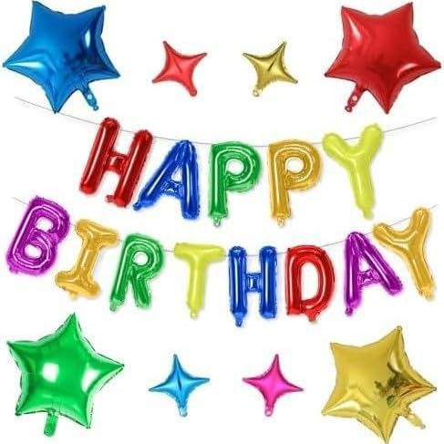 Fesnova Happy Birthday Folienballon Girlande Set, Luftballons in Regenbogenfarben mit Sternen, Partydekoration von Fesnova