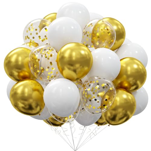 Fesnova Luftballons Gold Weiß,Goldene Luftballons,Überraschungsparty Goldener Ballon 12 Zoll Latexballon Set freie Kombination 38 Stück,Konfetti Luftballons,Luftballons Hochzeit von Fesnova